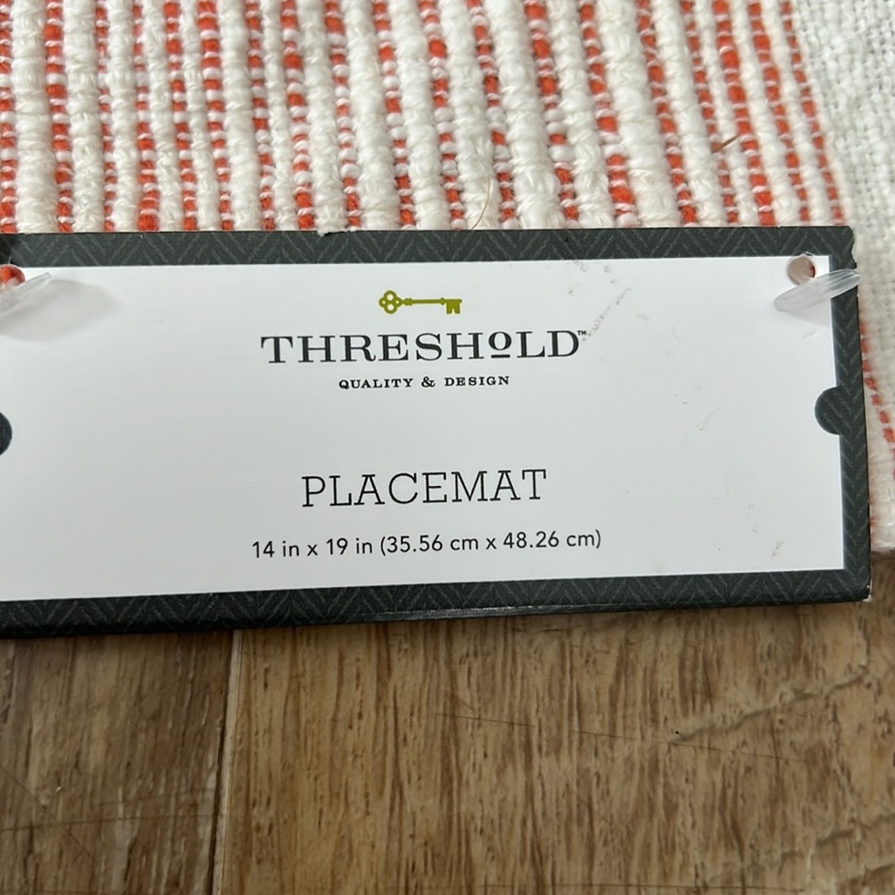 Set of 5 Threshold Cream with Orange Stripe Placemats 14”x19” - Picture 4 of 6